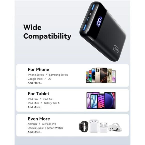 20000mAh portable charger power bank fast charging USB C for phone tablet travel - Picture 5 of 7